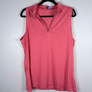 PGA Tour Womens XL Pink Striped Sleeveless Quarter Zip Golf Polo Top pickleball